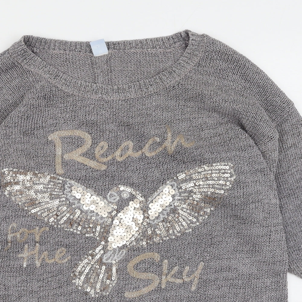 Marks and Spencer Womens Grey Round Neck  Cotton Pullover Jumper Size M