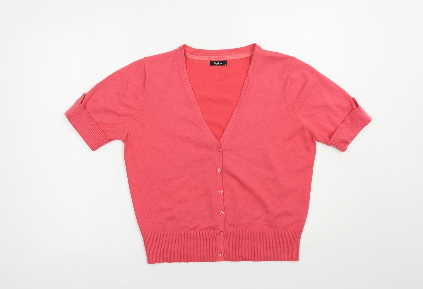 M&Co Womens Pink V-Neck  Cotton Full Zip Jumper Size M