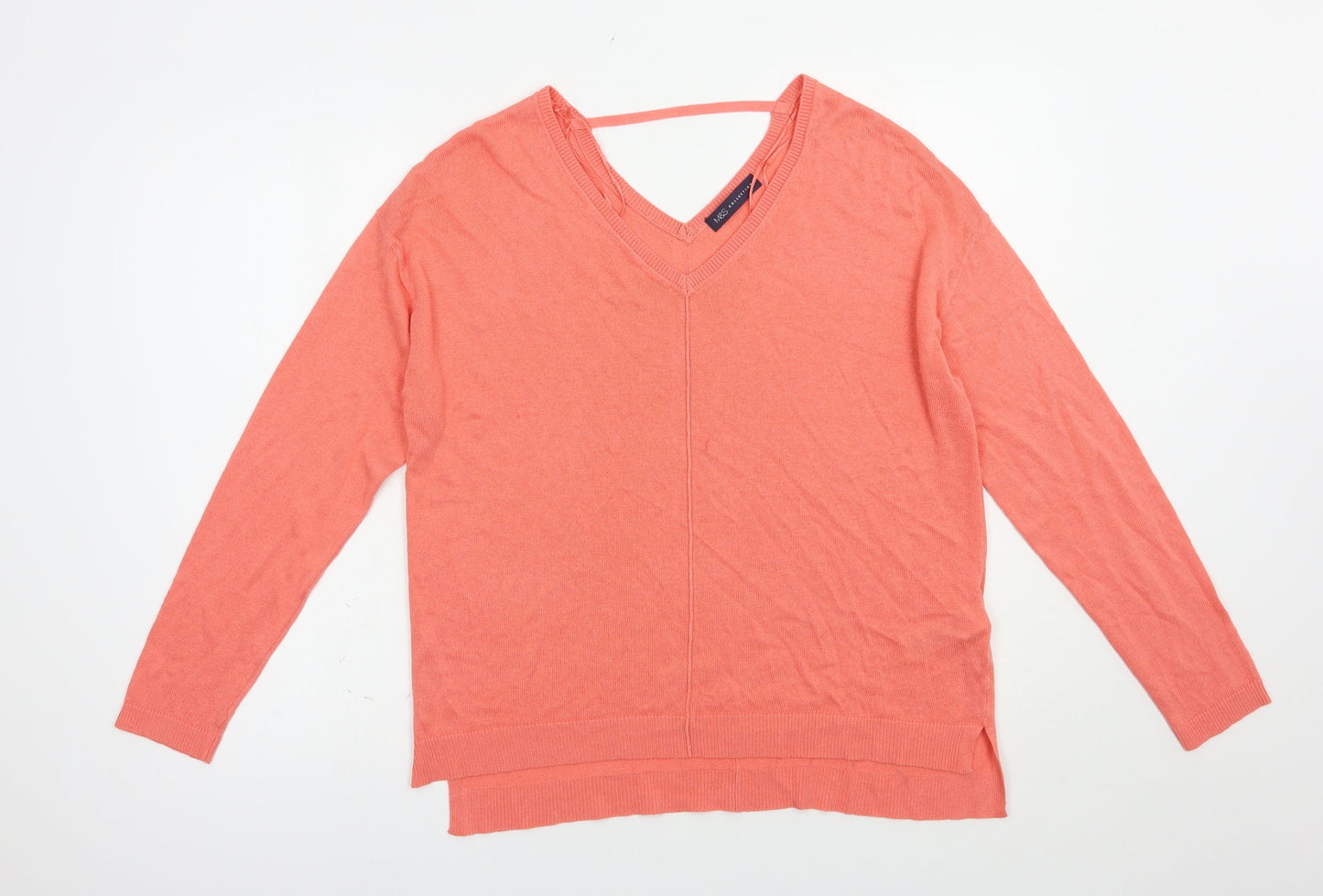 Marks and Spencer Womens Pink V-Neck  Viscose Pullover Jumper Size 14