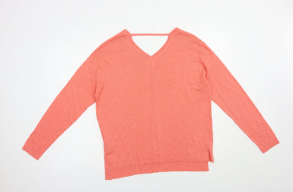 Marks & Spencer Womens Pink V-Neck  Viscose Pullover Jumper Size 14
