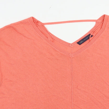 Marks & Spencer Womens Pink V-Neck  Viscose Pullover Jumper Size 14