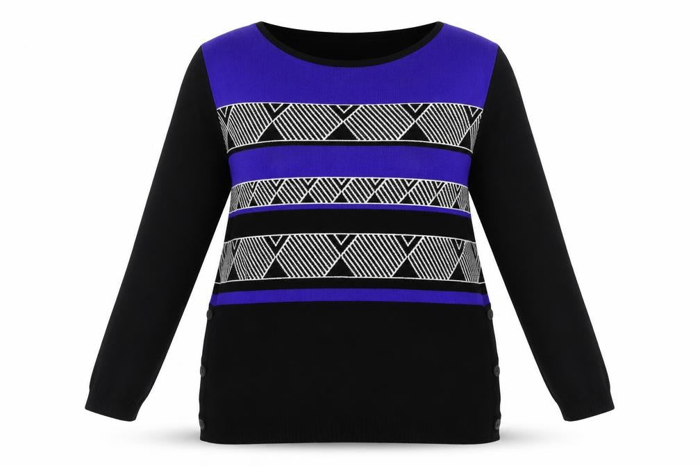 Principles Womens Black Boat Neck Geometric Viscose Pullover Jumper Size 14