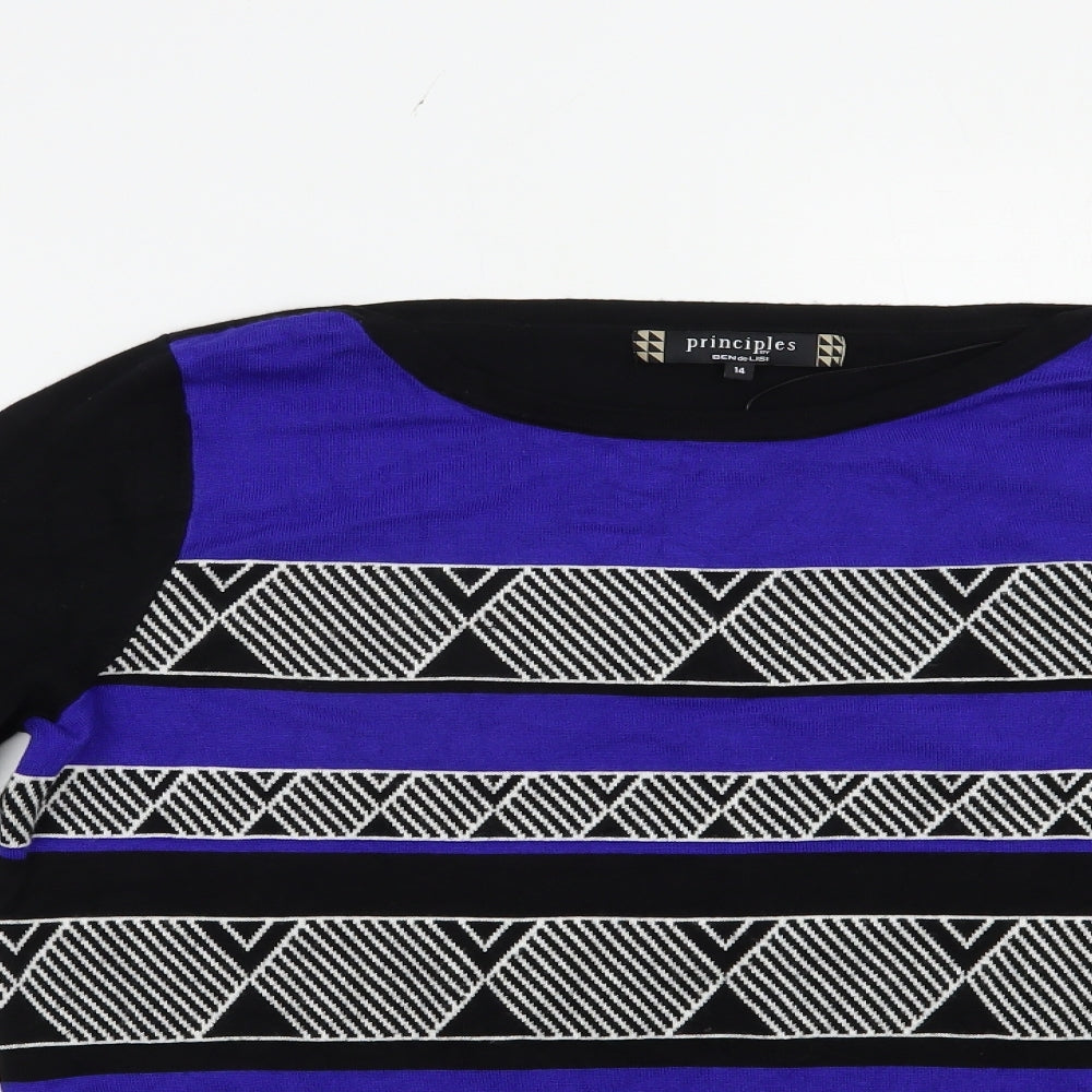 Principles Womens Black Boat Neck Geometric Viscose Pullover Jumper Size 14