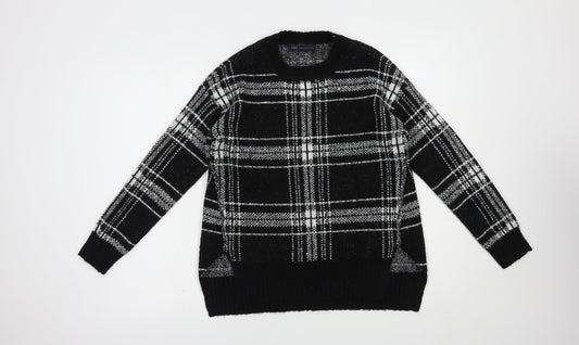 Marks and Spencer Womens Black Crew Neck Plaid Acrylic Pullover Jumper Size S