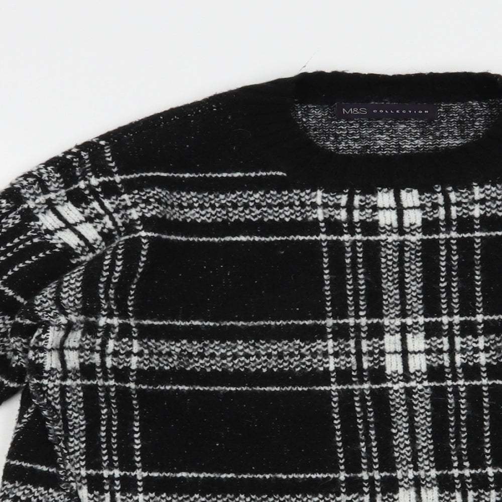 Marks and Spencer Womens Black Crew Neck Plaid Acrylic Pullover Jumper Size S