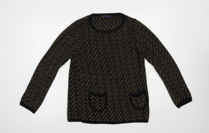 Marks & Spencer Womens Black Boat Neck Geometric Acrylic Pullover Jumper Size 10