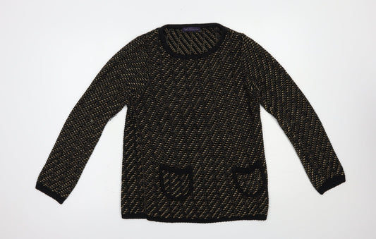 Marks and Spencer Womens Black Boat Neck Geometric Acrylic Pullover Jumper Size 10