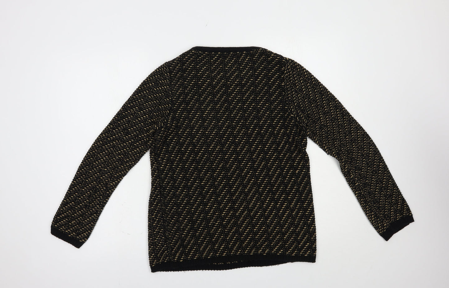 Marks and Spencer Womens Black Boat Neck Geometric Acrylic Pullover Jumper Size 10