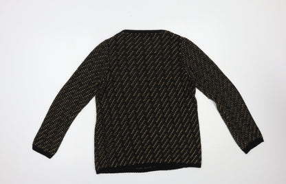 Marks & Spencer Womens Black Boat Neck Geometric Acrylic Pullover Jumper Size 10