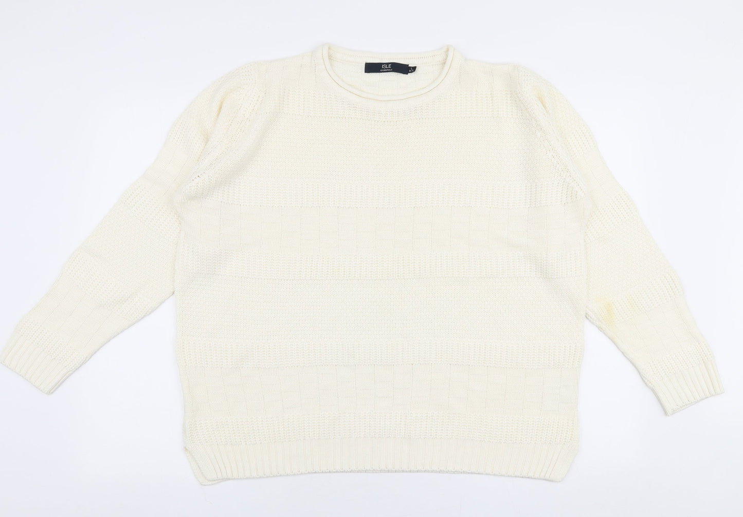 Isle Womens Ivory Round Neck  Acrylic Pullover Jumper Size L