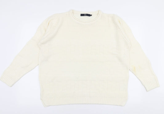 Isle Womens Ivory Round Neck  Acrylic Pullover Jumper Size L