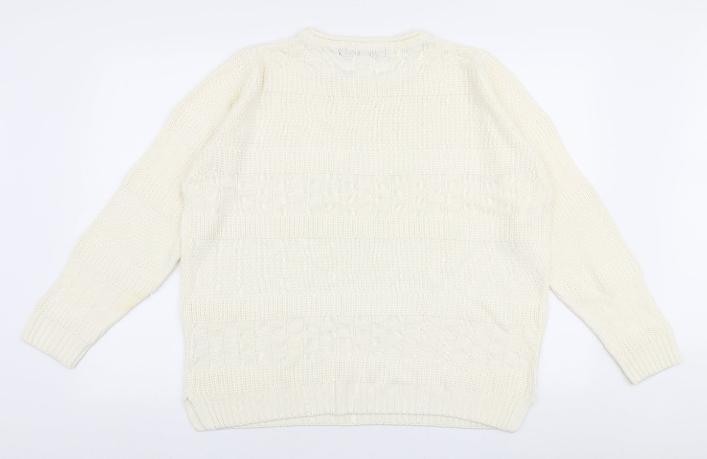 Isle Womens Ivory Round Neck  Acrylic Pullover Jumper Size L