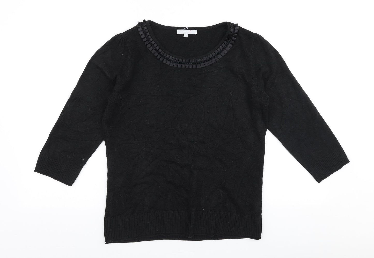 Per Una Womens Black Round Neck  Acrylic Pullover Jumper Size 12