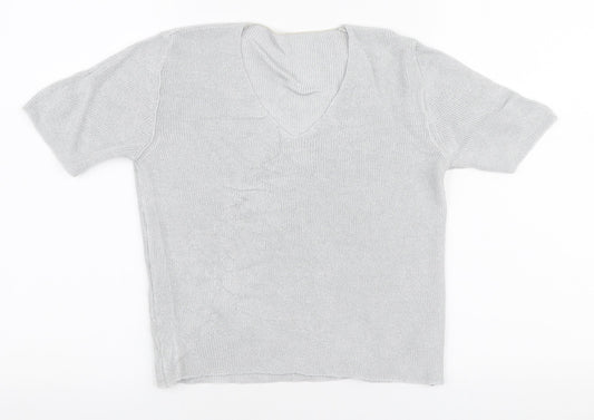 Marks and Spencer Womens Grey  Viscose Basic T-Shirt Size 10 V-Neck
