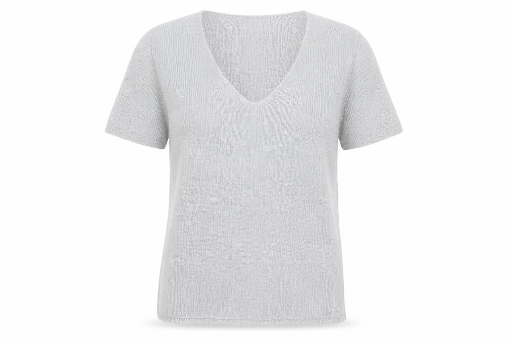 Marks & Spencer Womens Grey  Viscose Basic T-Shirt Size 10 V-Neck
