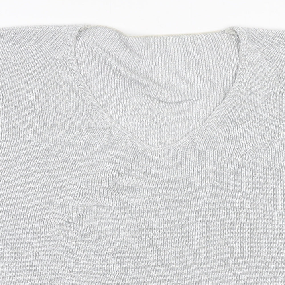 Marks and Spencer Womens Grey  Viscose Basic T-Shirt Size 10 V-Neck