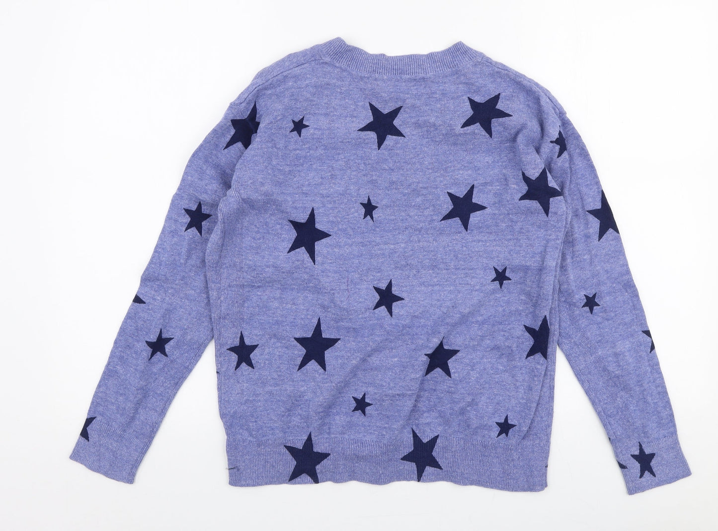 Marks and Spencer Womens Blue Boat Neck  Cotton Pullover Jumper Size S   - Stars