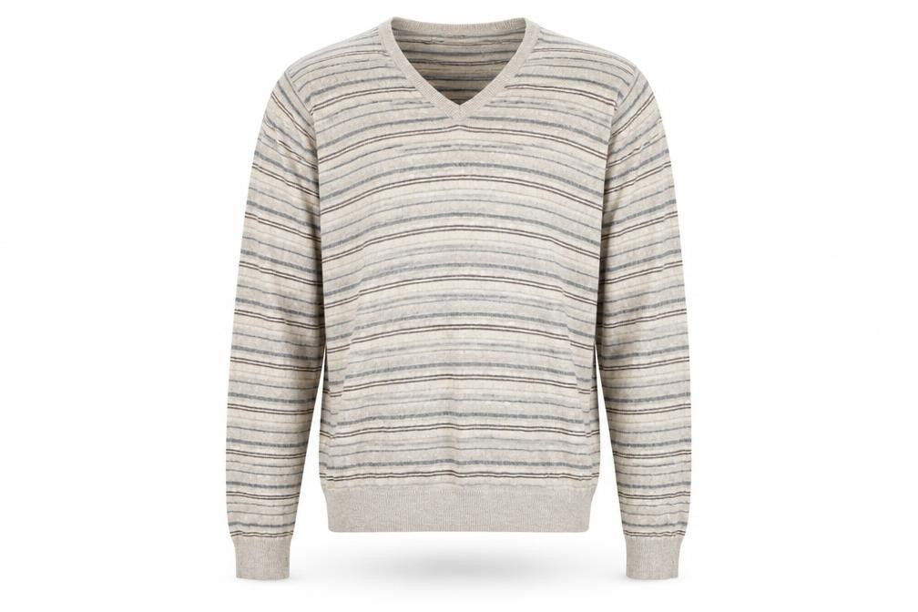 Marks & Spencer Mens Beige V-Neck Striped Viscose Pullover Jumper Size L