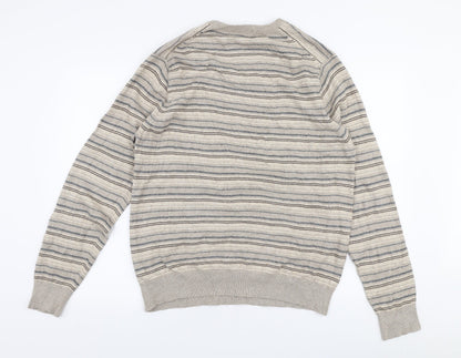 Marks & Spencer Mens Beige V-Neck Striped Viscose Pullover Jumper Size L