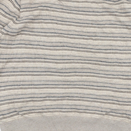 Marks & Spencer Mens Beige V-Neck Striped Viscose Pullover Jumper Size L