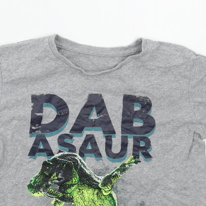 Preloved Preworn Boys Grey  Cotton Basic T-Shirt Size 7-8 Years Crew Neck Pullover - Dabasaur - Detail