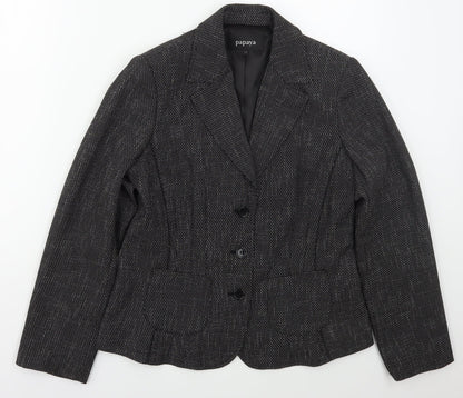Papaya Womens Black Geometric Polyester Jacket Suit Jacket Size 14