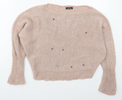 Boohoo Womens Pink Boat Neck  Acetate Pullover Jumper Size S