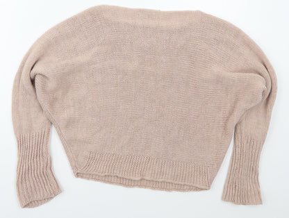 Boohoo Womens Pink Boat Neck  Acetate Pullover Jumper Size S