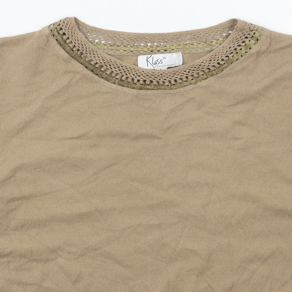 Klass Womens Beige Crew Neck  Viscose Pullover Jumper Size L