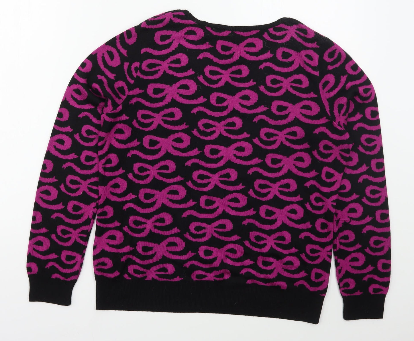 Marks and Spencer Womens Black Crew Neck Geometric Acrylic Pullover Jumper Size 14   - Pink Bows