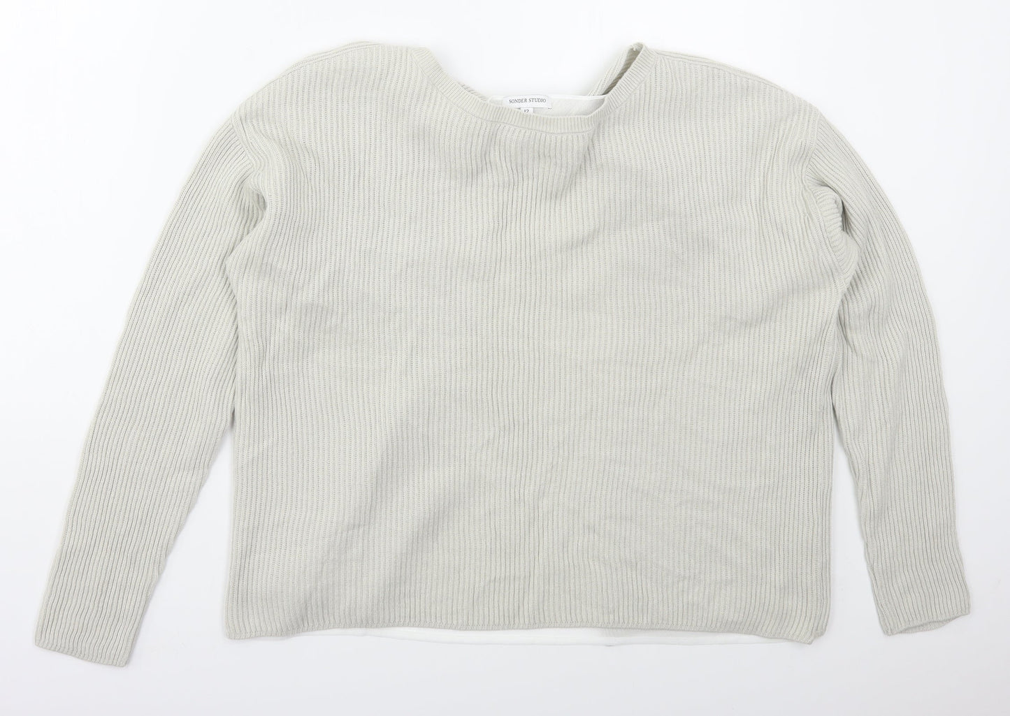 Sonder Studio Womens Grey Boat Neck  Acrylic Pullover Jumper Size 12