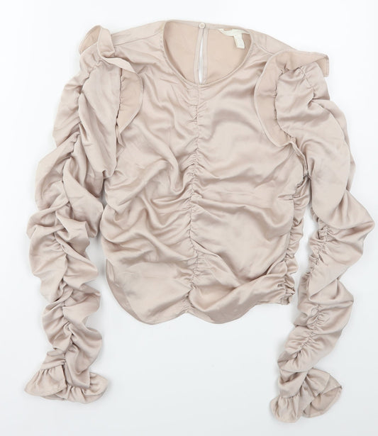 H&M Womens Pink  Polyester Basic Blouse Size S Round Neck