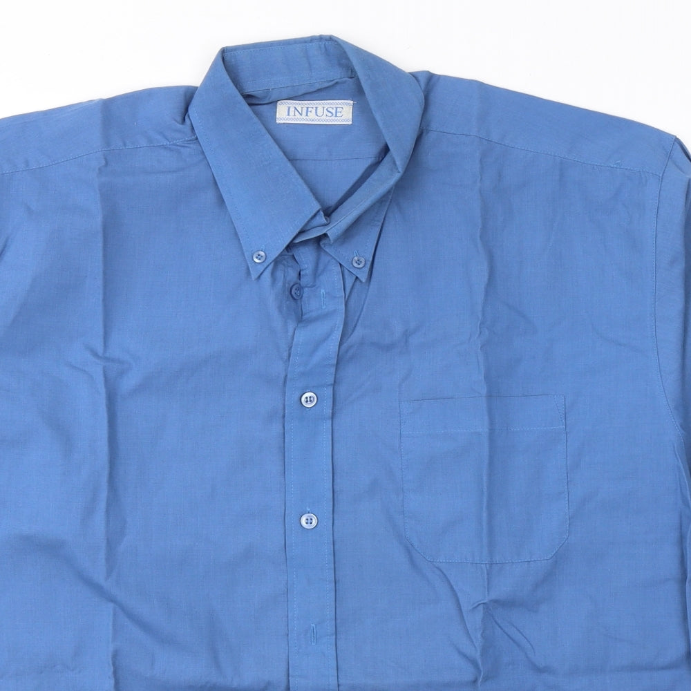 Infuse Mens Blue  Polyester  Button-Up Size XL Collared Button