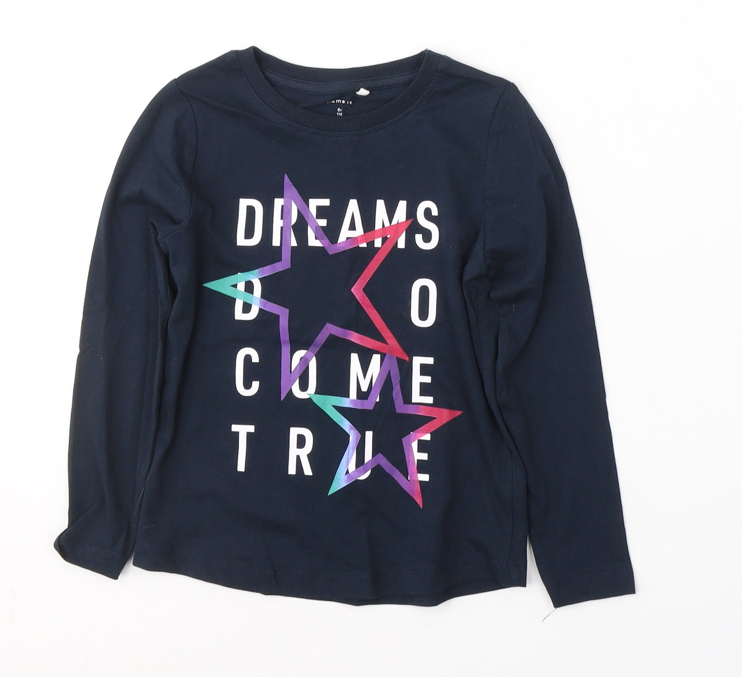 name it Girls Blue  Cotton Pullover Casual Size 6 Years Round Neck Pullover - dreams come true