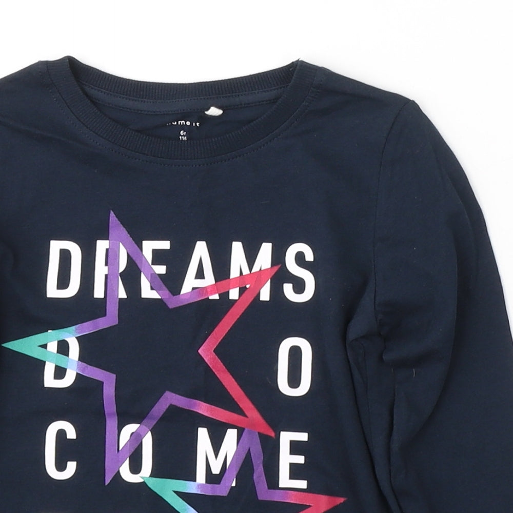 name it Girls Blue  Cotton Pullover Casual Size 6 Years Round Neck Pullover - dreams come true