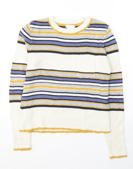 Cooperative Womens Ivory Round Neck Striped Acrylic Pullover Jumper Size S