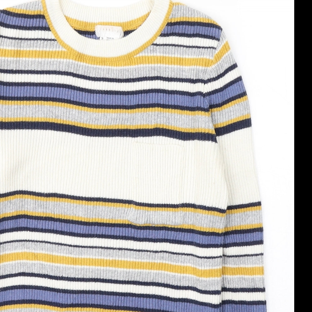 Cooperative Womens Ivory Round Neck Striped Acrylic Pullover Jumper Size S