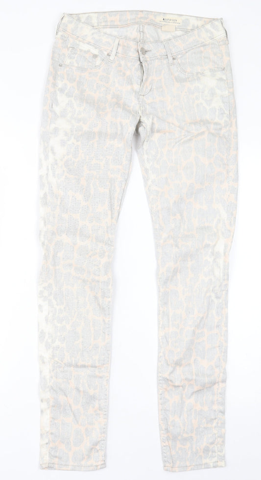 H&M Womens Grey Animal Print Cotton Straight Jeans Size 30 in L32 in Regular Button
