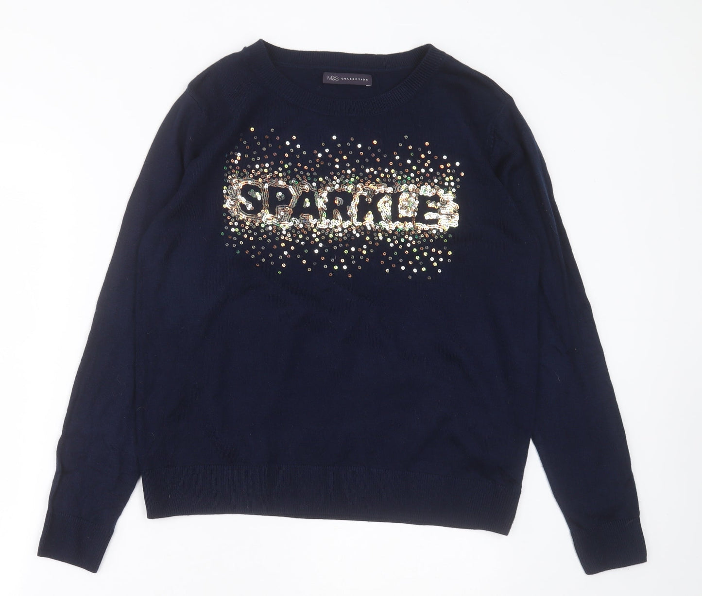 Marks and Spencer Womens Blue Crew Neck  Acrylic Pullover Jumper Size M