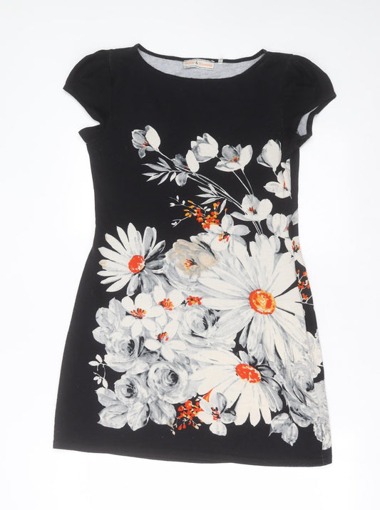 Billie & Blossom Womens Black Floral Polyester A-Line  Size 12  Crew Neck Pullover