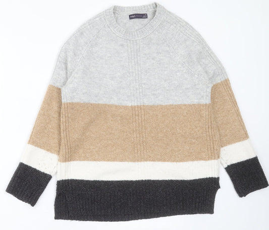 Marks and Spencer Womens Multicoloured Crew Neck Striped Acrylic Pullover Jumper Size XS