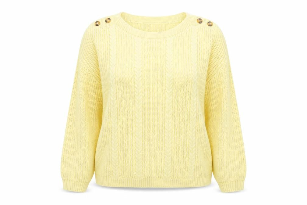 Isle Essentials Womens Yellow Crew Neck  Acrylic Pullover Jumper Size L
