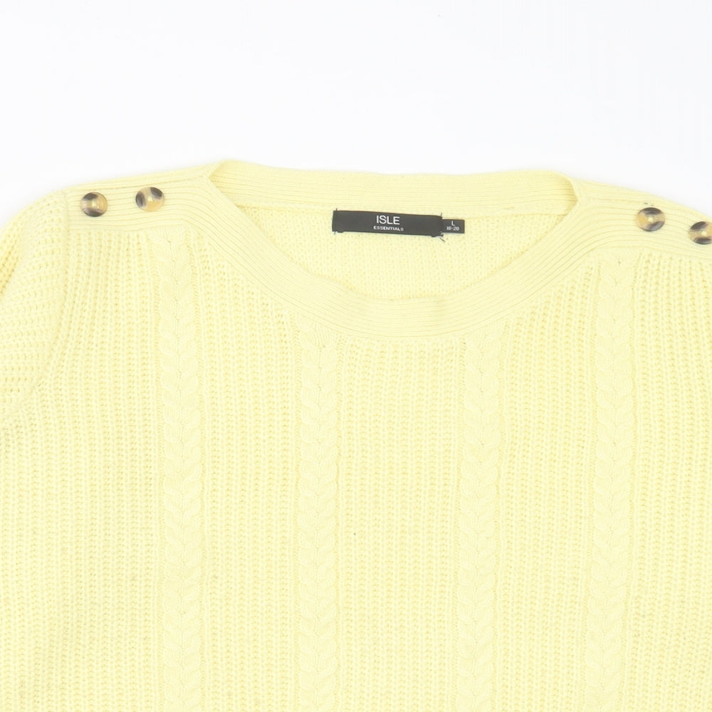 Isle Essentials Womens Yellow Crew Neck  Acrylic Pullover Jumper Size L