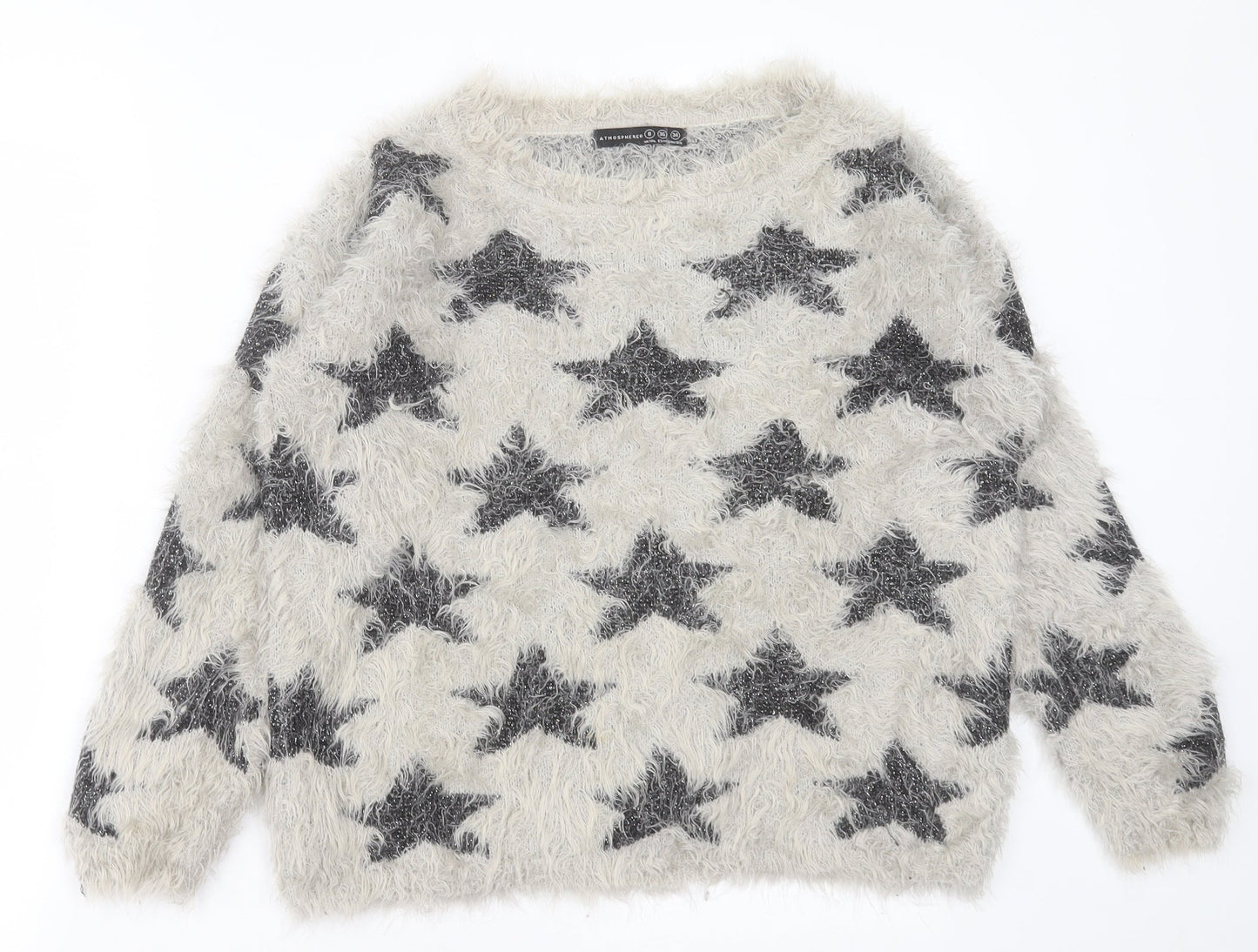 Atmosphere Womens Grey Crew Neck Geometric Nylon Pullover Jumper Size 8   - star design