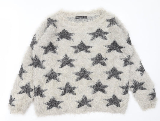 Atmosphere Womens Grey Crew Neck Geometric Nylon Pullover Jumper Size 8   - star design
