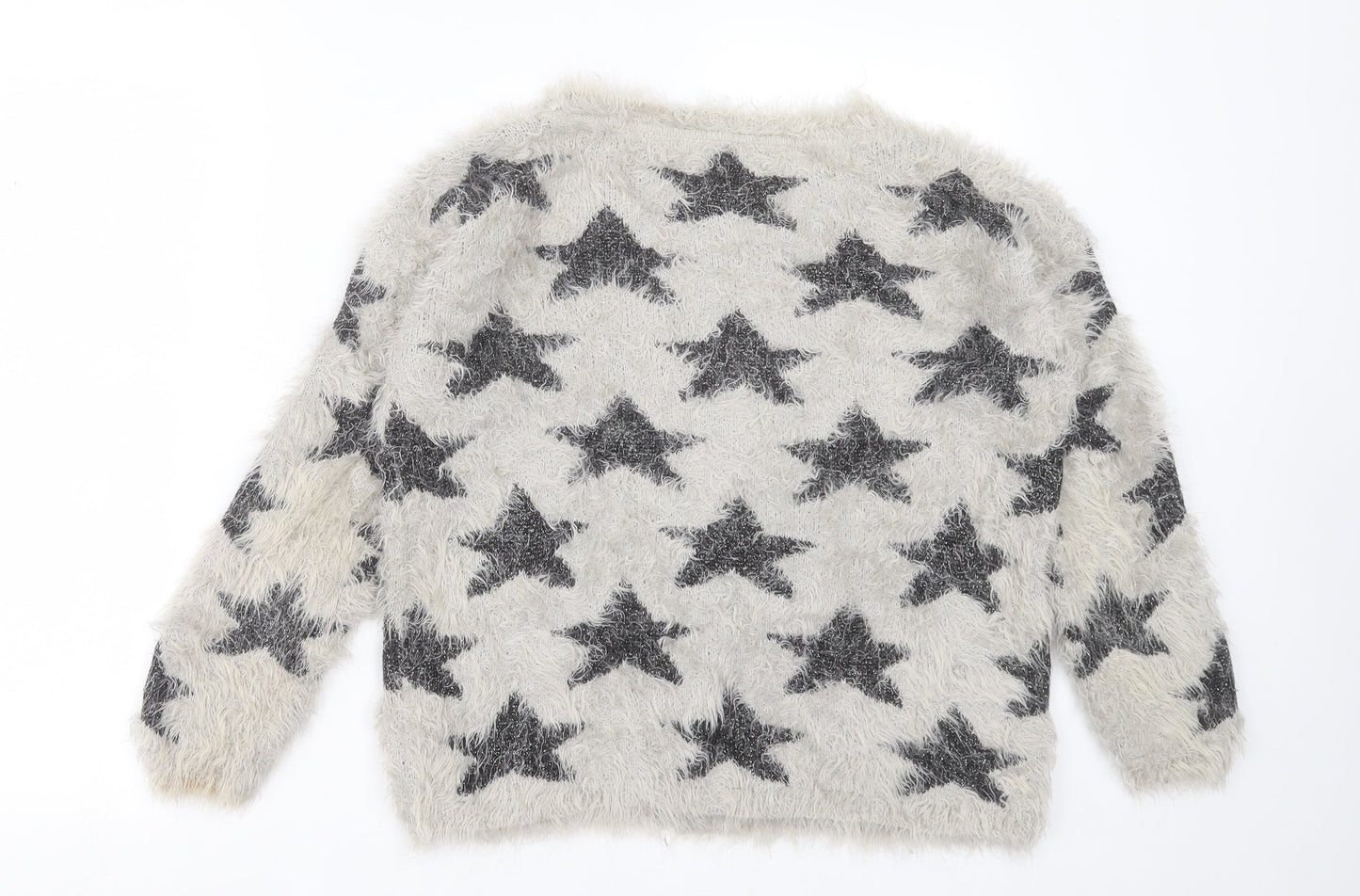 Atmosphere Womens Grey Crew Neck Geometric Nylon Pullover Jumper Size 8   - star design