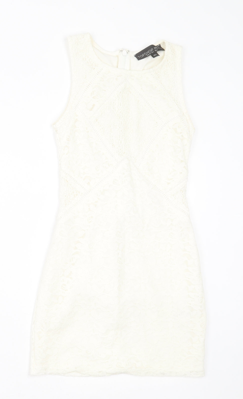 Topshop Womens White  Nylon Bodycon  Size 6  Crew Neck Zip
