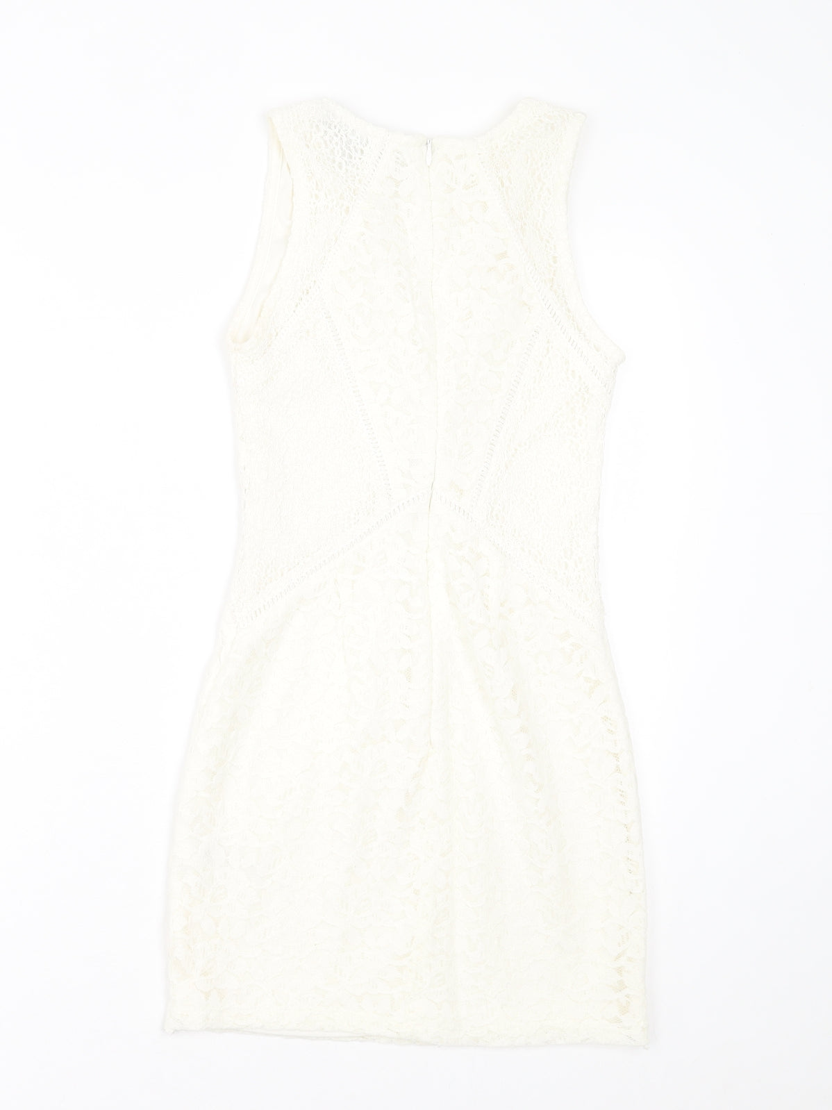 Topshop Womens White  Nylon Bodycon  Size 6  Crew Neck Zip