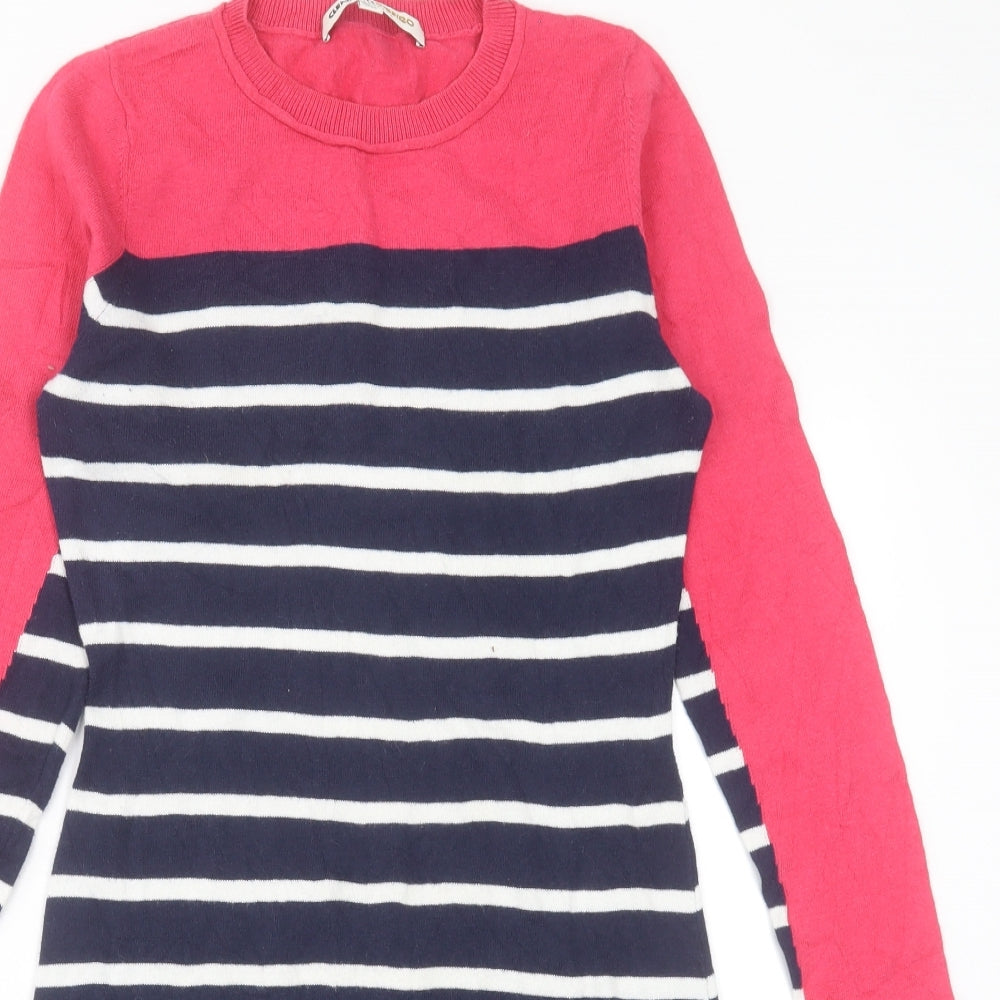 Clements Ribeiro Womens Blue Striped Cotton Jumper Dress  Size 10  Crew Neck Pullover