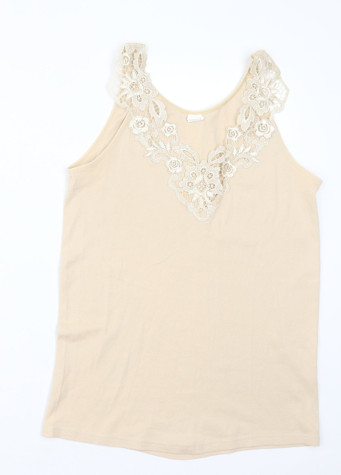Fathi Womens Beige  Cotton Basic Tank Size 6 V-Neck